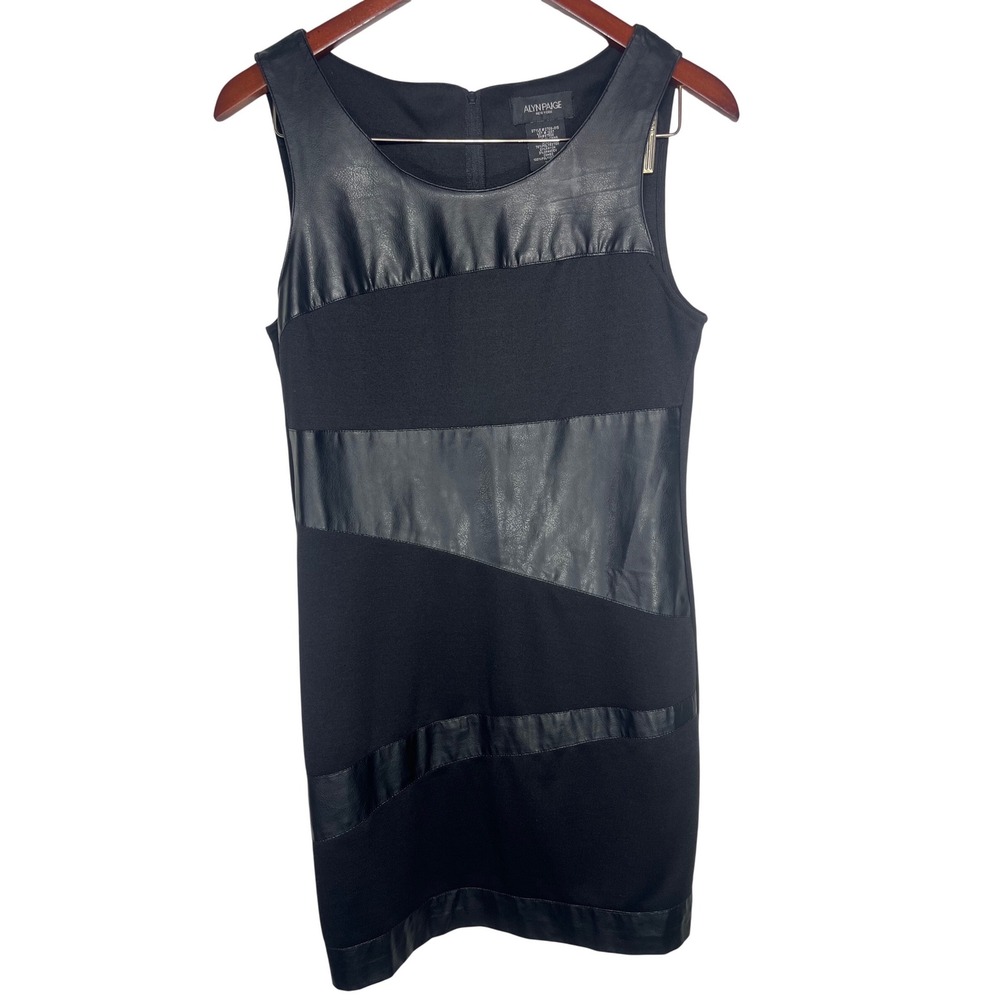Alyn Paige Dress Women 11/12 Black Faux Leather‎ Trim Asymmetrical Bodycon Mini